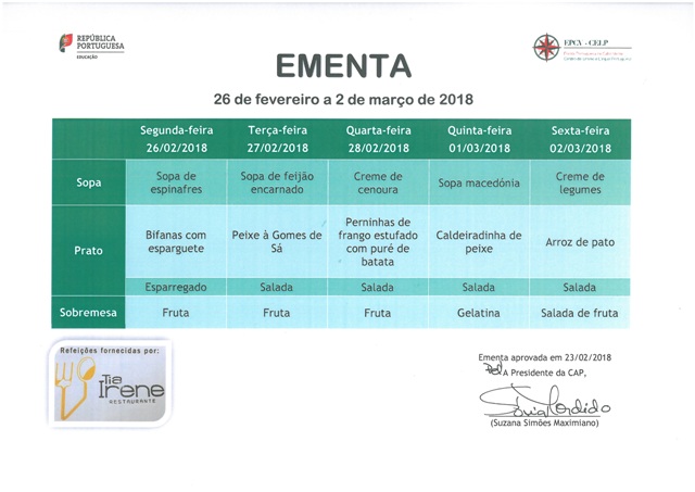 EMENTA DE 26 DE FEVEREIRO A 2 DE MARÇO